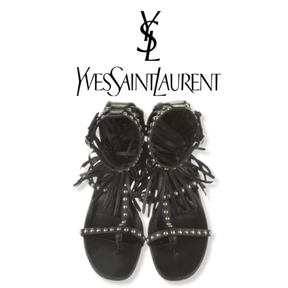 Yves Saint Laurent Leather Gladiator Cutout Accent T-Strap Sandals w/ box - Picture 2 of 7